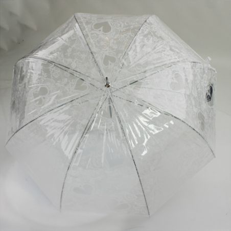 Parapluie transparent blanc coeur et dentelle