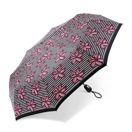 Parapluie pliant Cardin rayures florales rouges