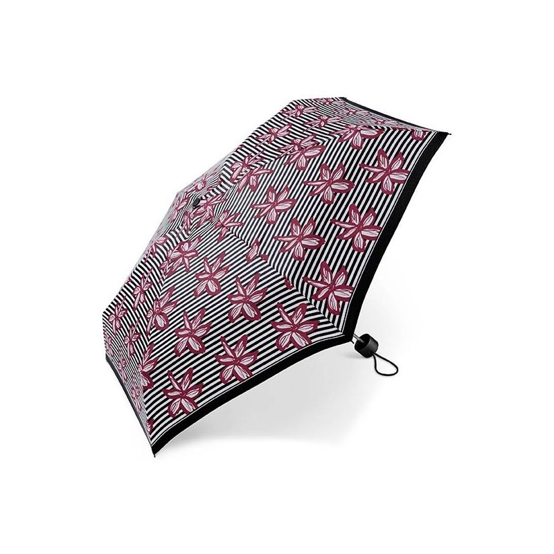 Mini parapluie pliant Cardin rayures florales rouges