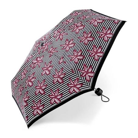Mini parapluie pliant Cardin rayures florales rouges