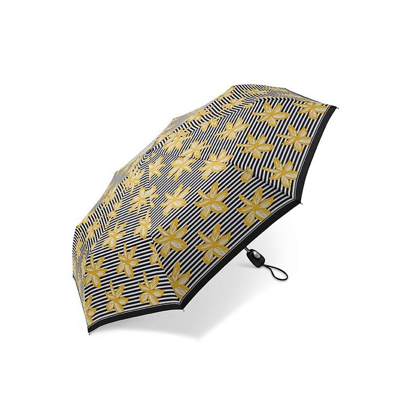 Parapluie pliant Cardin rayures florales jaunes