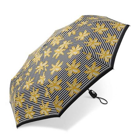 Parapluie pliant Cardin rayures florales jaunes