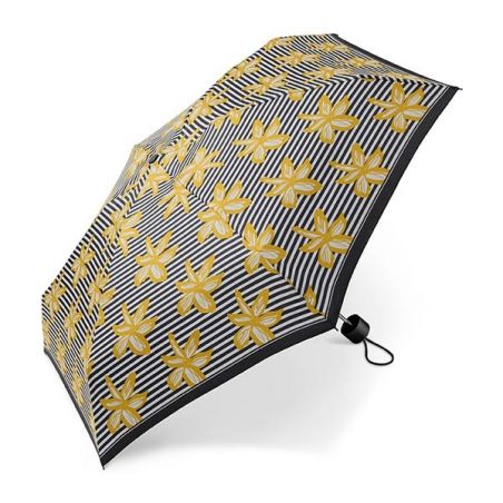Mini parapluie pliant Cardin rayures florales jaunes