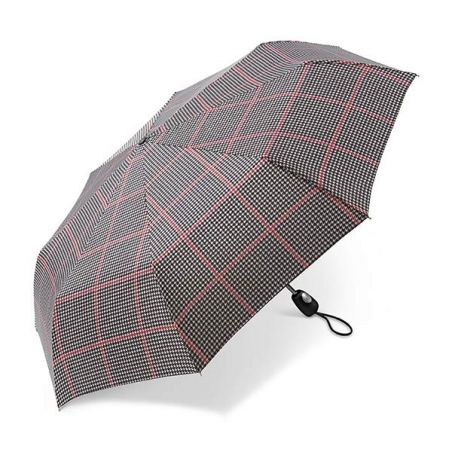 Parapluie pliant motif pied de poule beige Cardin