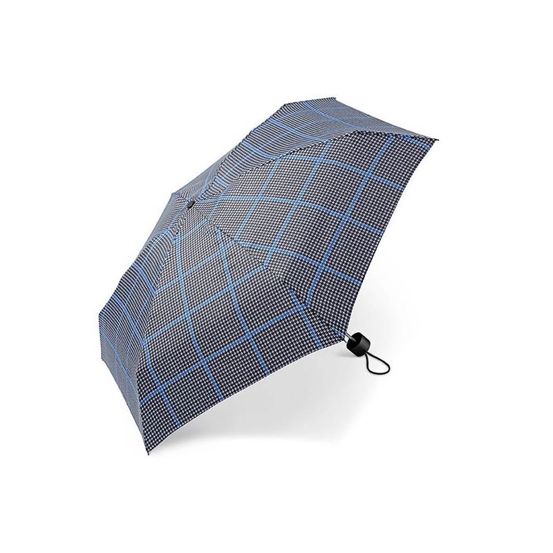 Parapluie de poche motif pied de poule gris bleu Cardin