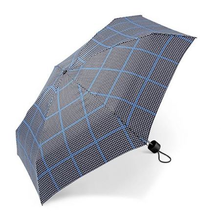 Parapluie de poche motif pied de poule gris bleu Cardin