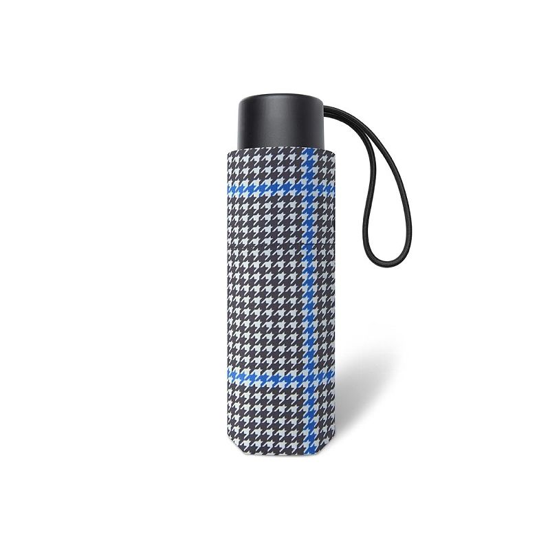 Parapluie de poche motif pied de poule gris bleu Cardin