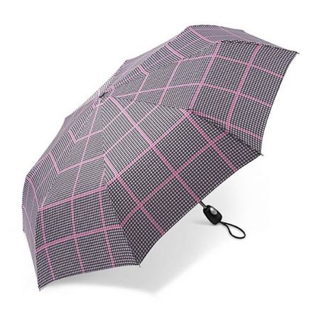 Parapluie pliant motif pied de poule rose Cardin