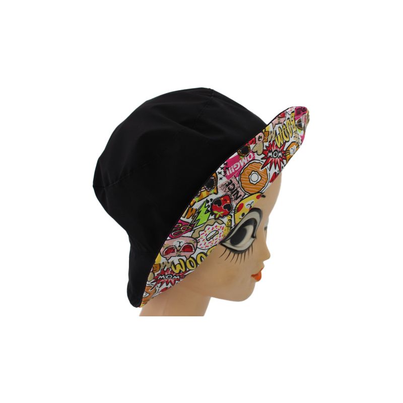 Chapeau de pluie noir revers motif Pop Art