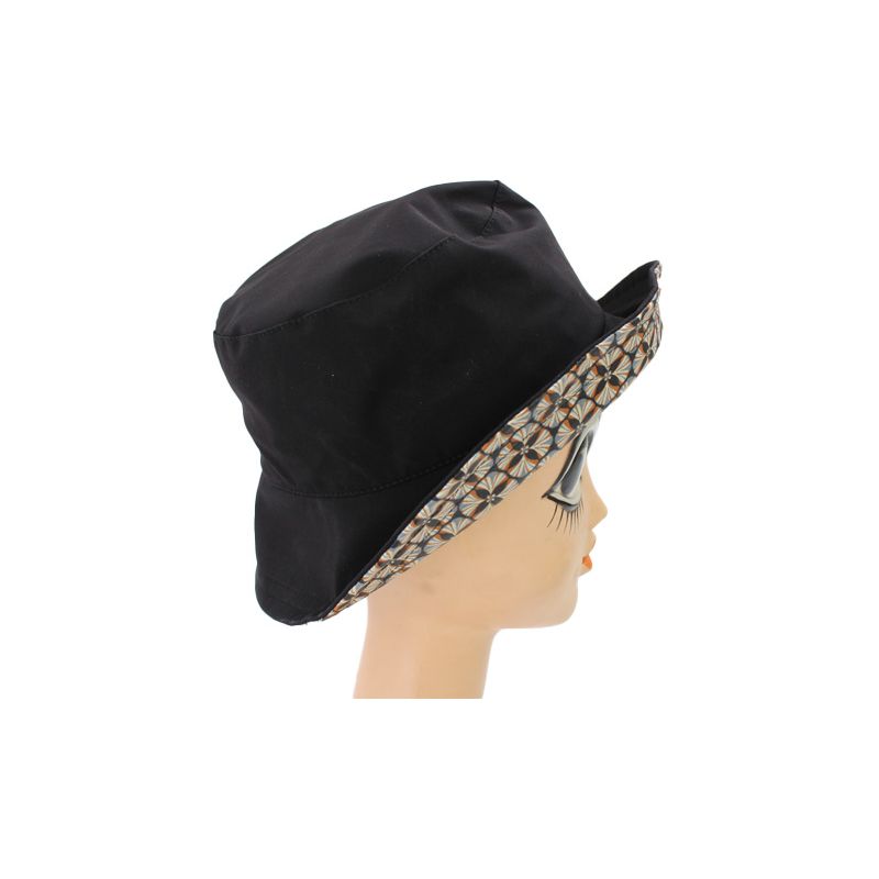 Chapeau de pluie noir revers motif géométrique