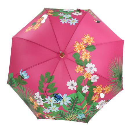 Parapluie canne fleurs jungle rose fabrication française