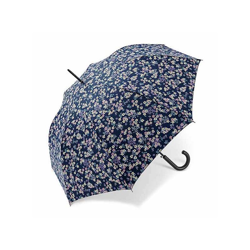 Parapluie canne fleurs printanières bleu