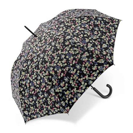 Parapluie canne fleurs printanières bleu