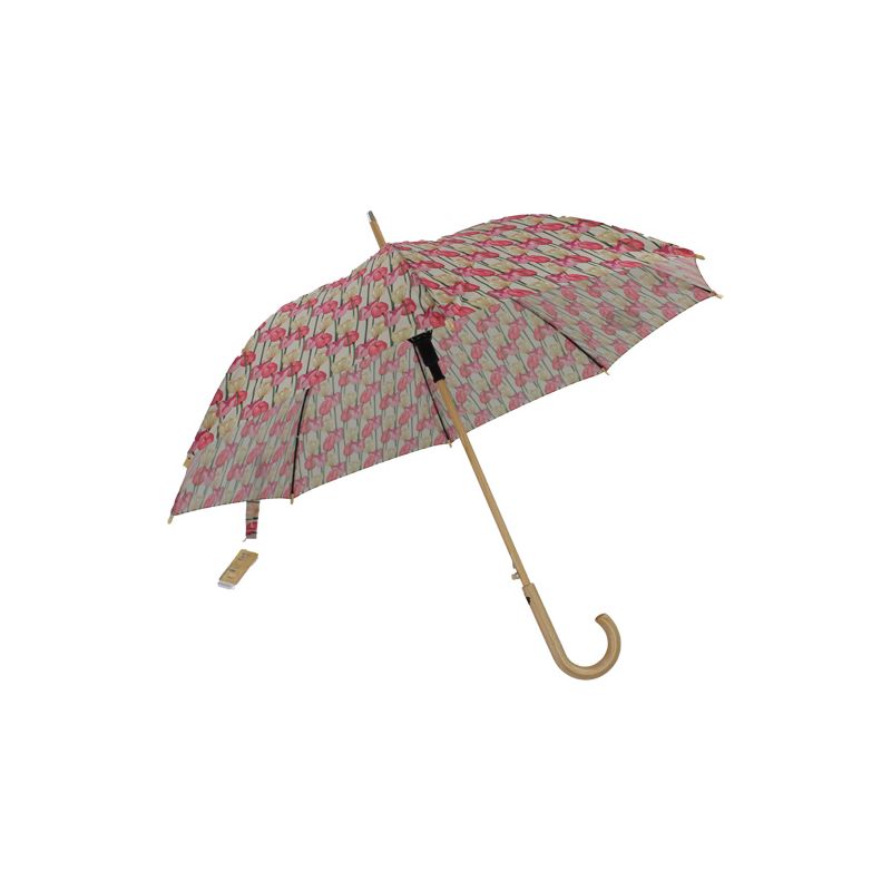 Parapluie canne écologique tulipes fond beige ouverture automatique