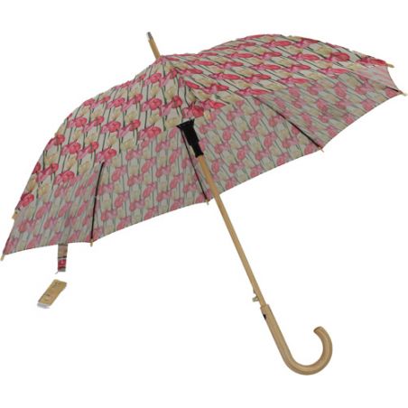 Parapluie canne écologique tulipes fond beige ouverture automatique