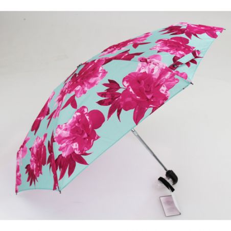 Petit parapluie pliant fleuri turquoise Guy de Jean