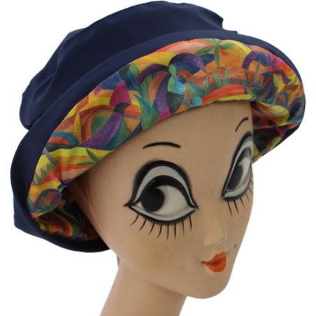 Chapeau de pluie bleu marine revers multicolore