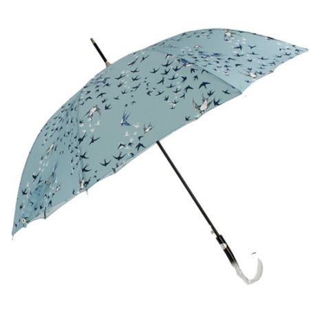 Parapluie canne hirondelles fond bleu clair