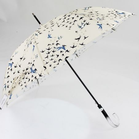 Parapluie canne hirondelles fond ivoire