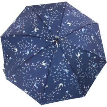 Parapluie canne hirondelles fond bleu marine