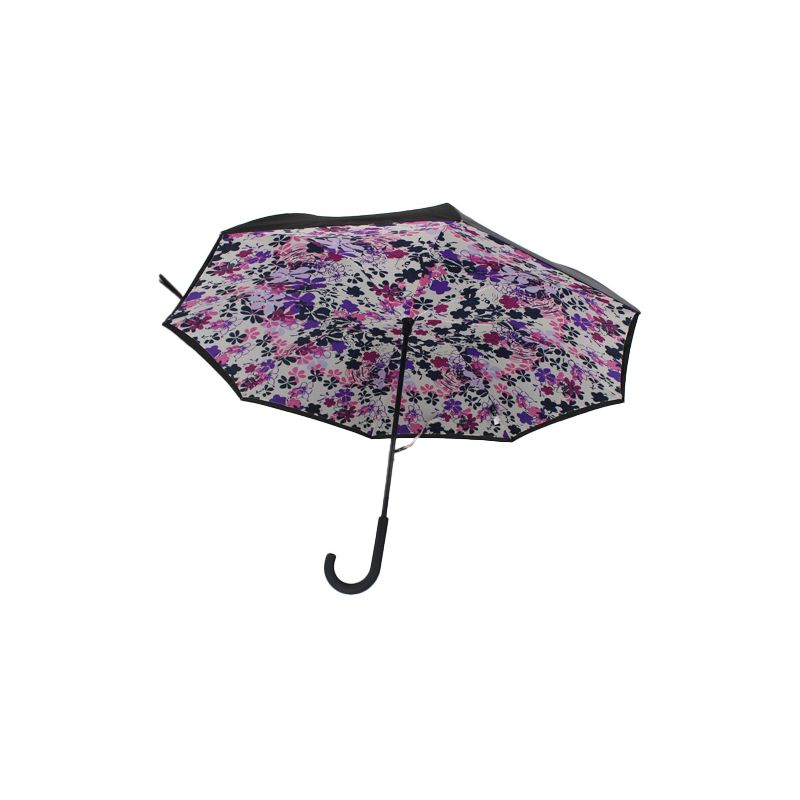 Parapluie inversé noir motif fleuri