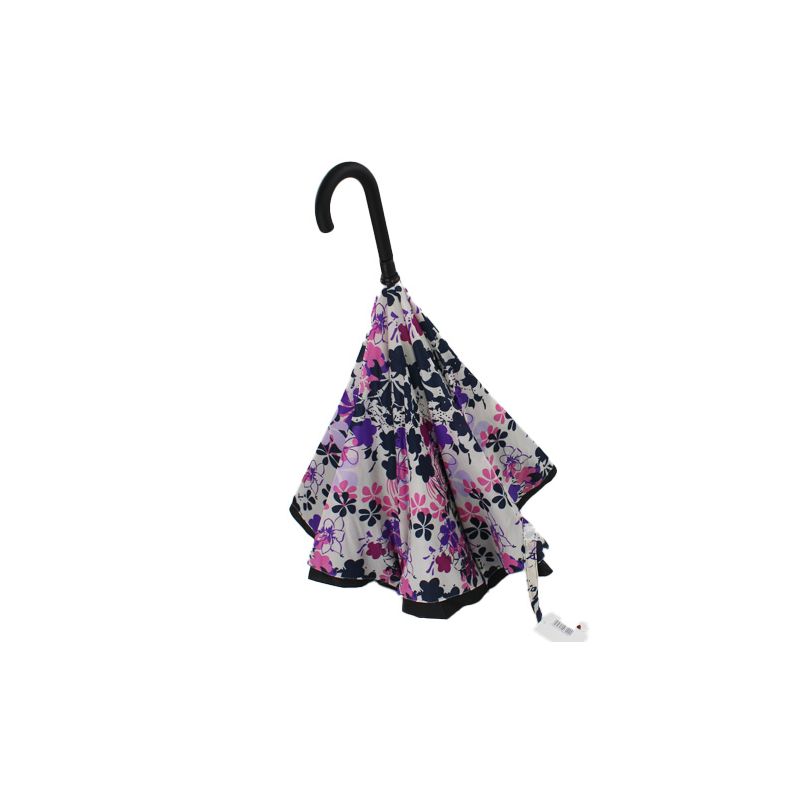 Parapluie inversé noir motif fleuri
