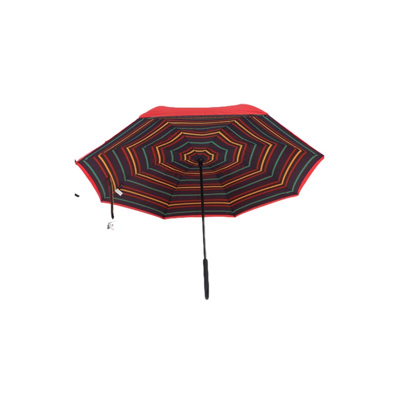 Parapluie inversé rouge rayures multicolores