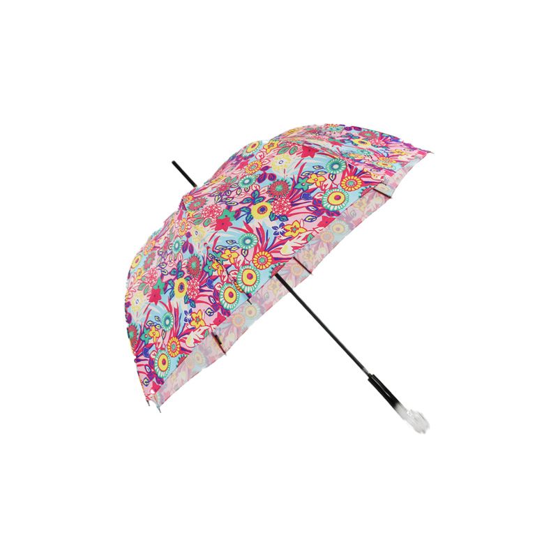 Parapluie canne rose floral fabrication française