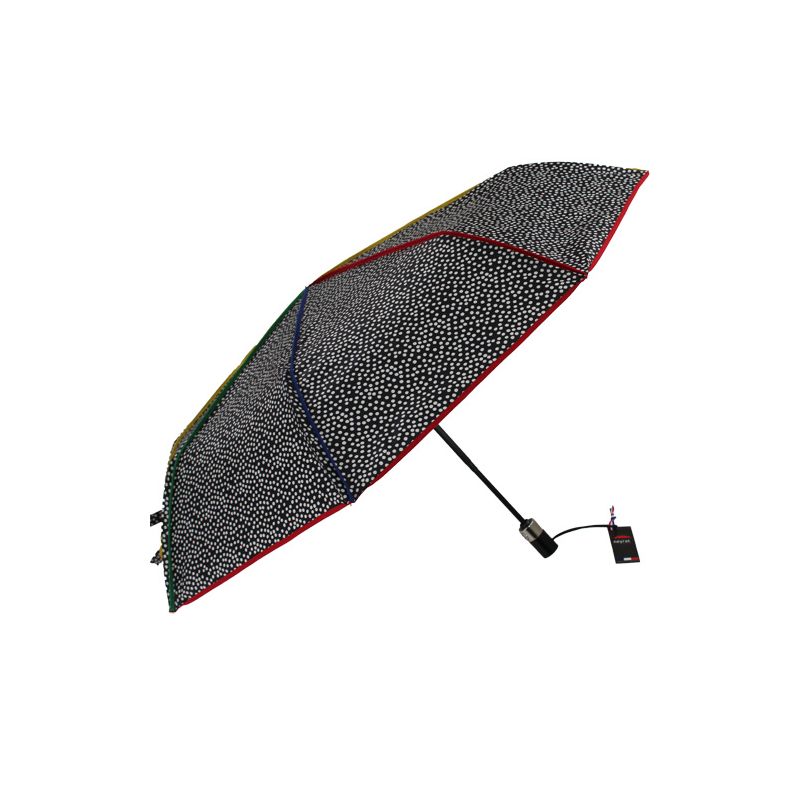 Parapluie pliant noir et blanc baleines gansées multicolores