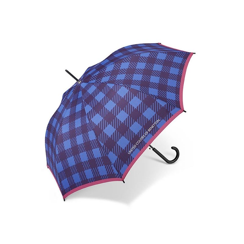 Parapluie long Benetton écossais bleu