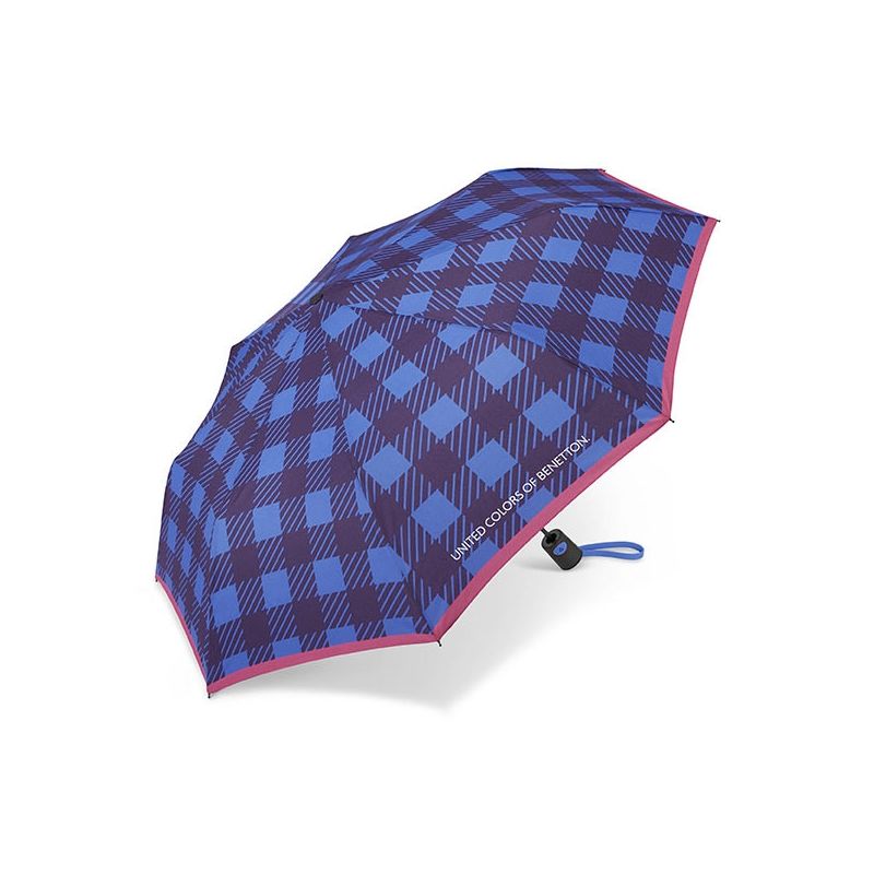 Parapluie pliant automatique écossais bleu Benetton