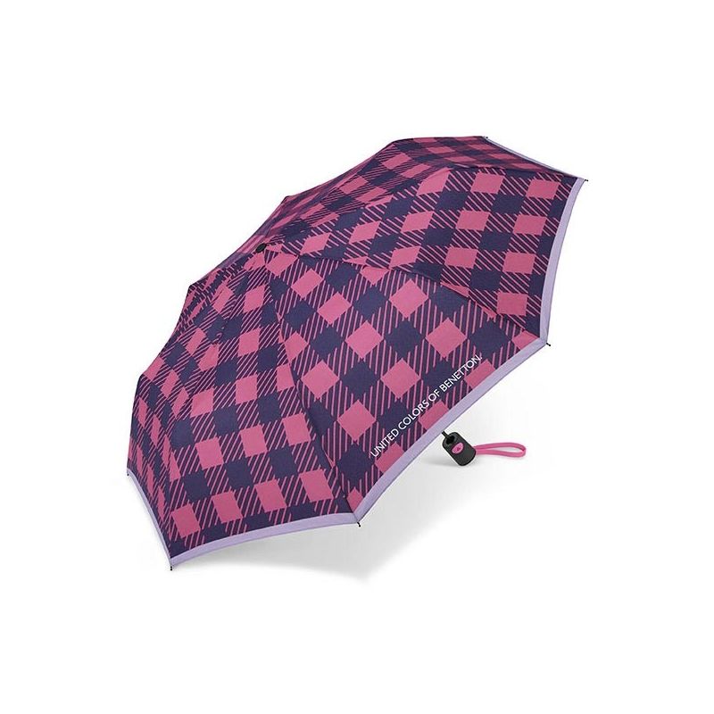 Parapluie pliant automatique écossais rose Benetton