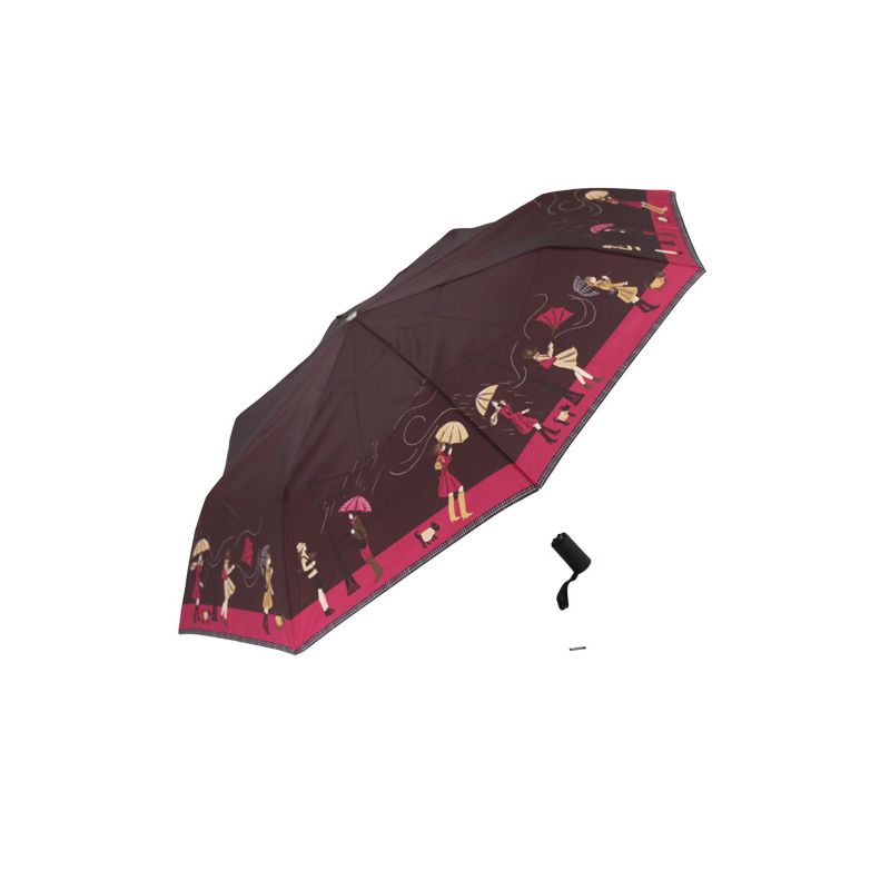 Parapluie pliant marron femme motif tempête en ville