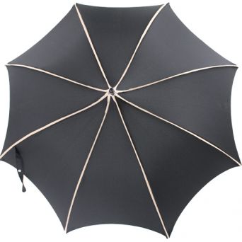 Parapluie noir à liseret beige forme pagode
