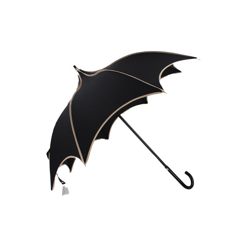 Parapluie noir à liseret beige forme pagode