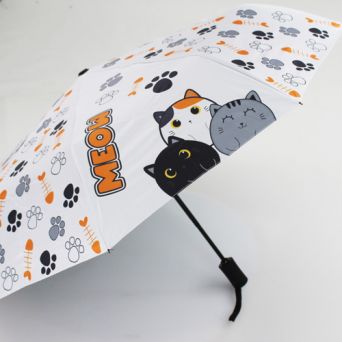 Parapluie pliant automatique blanc chats