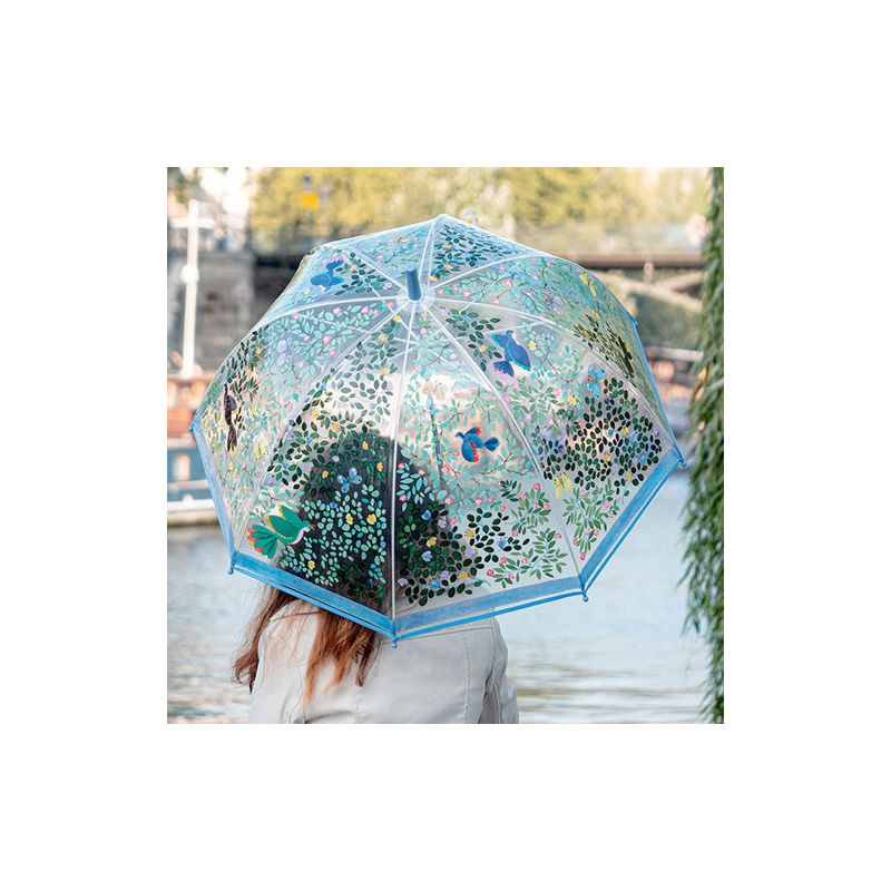 Parapluie cloche transparent oiseaux feuillage