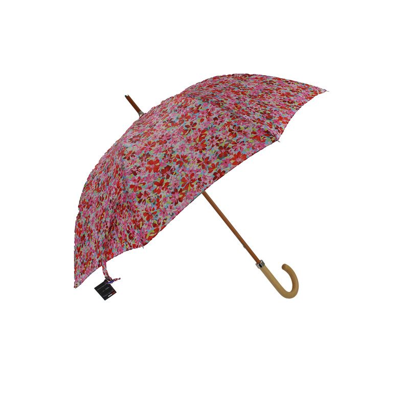 Parapluie canne champ de fleurs roses made in france