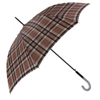 Parapluie canne français écossais noir et beige