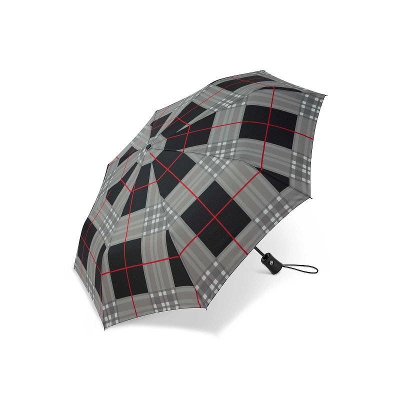 Parapluie pliant imprimé écossais gris et noir