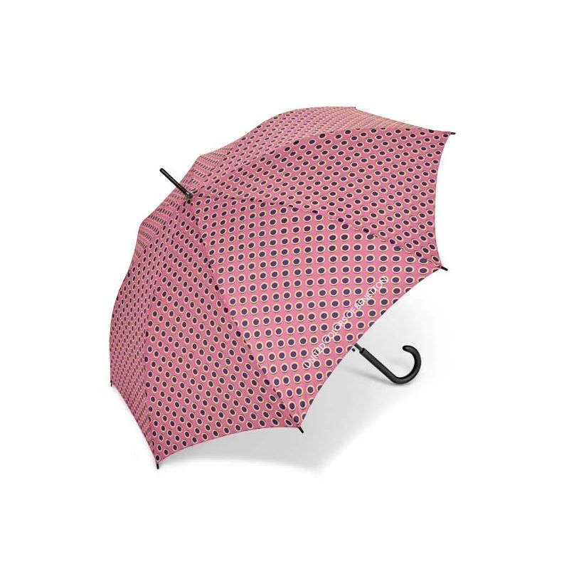 Parapluie long rose Benetton a pois violet