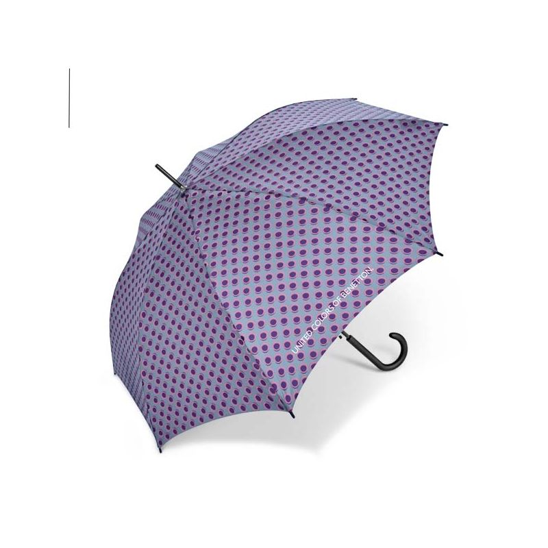Parapluie long gris Benetton a pois violet