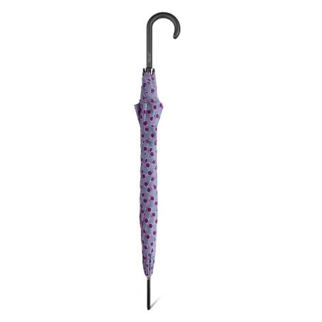 Parapluie long gris Benetton a pois violet