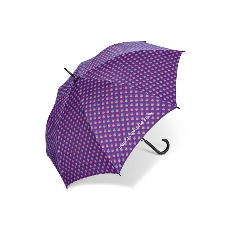 Parapluie long violet Benetton a pois gris