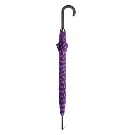 Parapluie long violet Benetton a pois gris