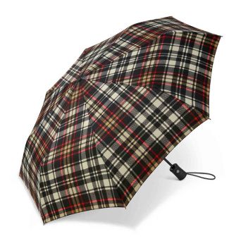 Parapluie pliant imprimé écossais noir et beige