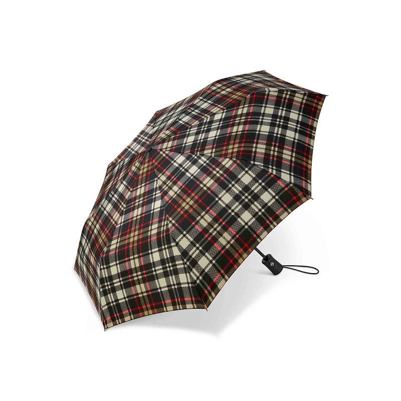 Parapluie pliant imprimé écossais noir et beige