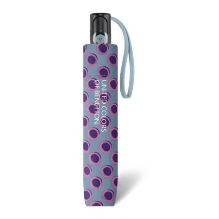 Parapluie pliant gris Benetton a pois violet