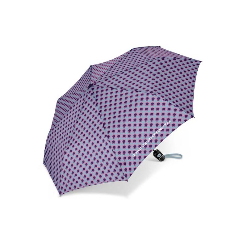Parapluie pliant gris Benetton a pois violet
