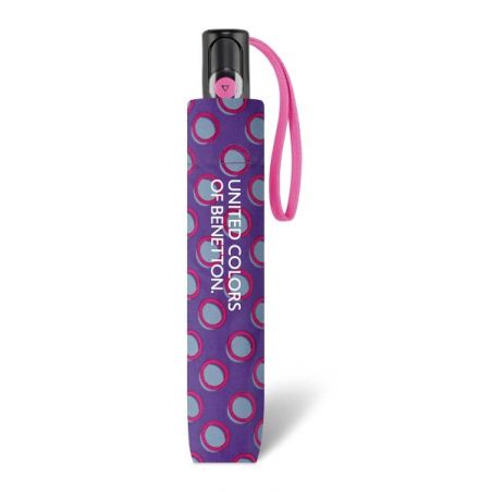 Parapluie pliant violet Benetton a pois gris